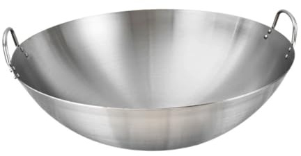 Wok Doméstico de Acero Inoxidable Doble Asa para Cocina | Acabado Plata, Bordes Lisos sin Rebabas, para Carne y Verduras en Cocina