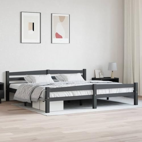 Mandloder Massivholzbett Dunkelgrau Kiefer 220x220 cm, Modernes Bettgestell aus massivem Kiefernholz, Robustes Doppelbett mit Lattenrost, 200x200 cm