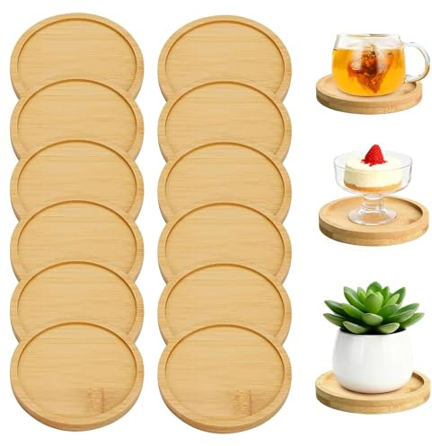 Generisch 12 Stück Untersetzer Holz, Round Bambus Untersetzer Set, für Getränke, Pflanzen, Tassen, Dekorative Holzpaletten mit Natürlicher Maserung
