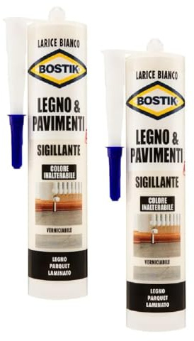 2xSigillante Legno & Pavimenti - Colore Larice Bianco - 300ml - Sigillante Acrilico Elastico per Parquet, Laminato e Battiscopa - Verniciabile e Inodore