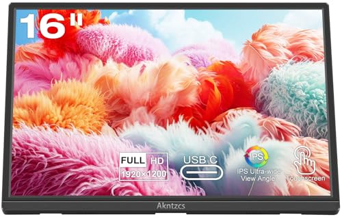 Pisichen Tragbarer Touchscreen-Monitor 16 Zoll FHD 1920 x 1200P HDMI USBC Touchscreen-Monitor IPS-Display für PC, Computer, Ras Pi, integrierte Lautsprecher