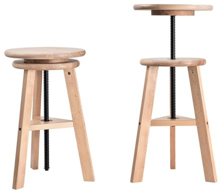 Sgabello regolabile in altezza, in legno, diametro 30 cm, altezza 48-65 cm, girevole a 360 gradi, ideale per artisti, cucina, ufficio, studio, sgabello da disegno, sgabello artistico, sgabello da bar