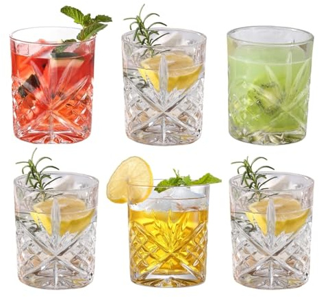 UNIQUE HOME LIVING UHL Drinking Tumbler Glasses Set of 6, 300ml Crystal Cut Glass Tumblers for Water, Juice, Cocktails, Gin, Whisky Glasses Cups, Old Fashioned Glassware Set, Dishwasher Safe, 10.1oz