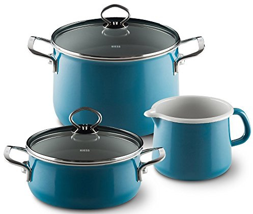 Riess, 0520-010, Starterset 3-teilig, AQUAMARINBLAU, Emaille, Made in Österreich, LBH: 48,5x24,0x28,5cm, 5,050kg, Induktionskocher kompatibel, Gasherd_geeignet, Elektroherd_geeignet
