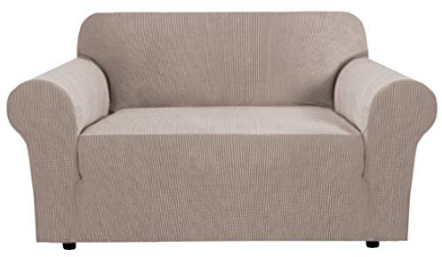 BellaHills Super Stretch Sofa Covers Couch Covers Sofa Slipcovers Furniture Protector for Sofas/Kids/Pets | Form Fitted Jacquard with Elastic Bottom, Thick Soft Non Slip (2 Seater，Sand)