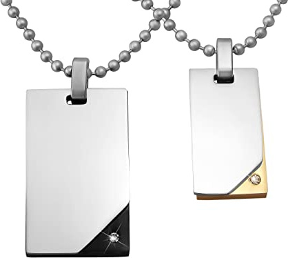 Hanessa 2 Stück Personalisierte Kette mit Gravur Edelstahl 50 und 60 cm mit Anhänger Dog Tag mit Stein in silber schwarz gold - Personalisierte Geschenke für Damen Herren Freundin Freund