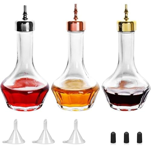 SuproBarware Bitter-Flaschen-Set mit 3 Glasflaschen mit Dash-Deckel, 48 ml, professionelles Bar-Werkzeug für Cocktails, ideal für Barkeeper, Hausbar