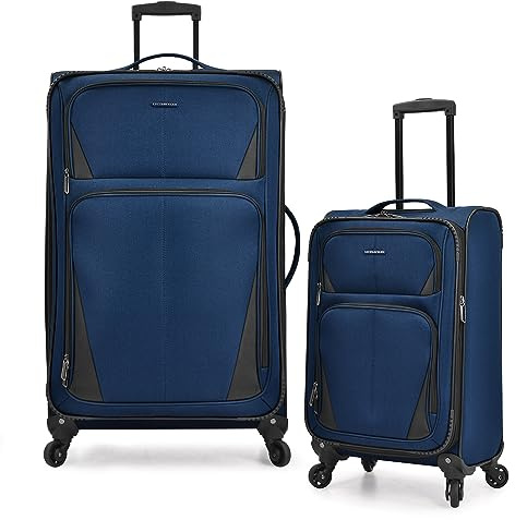 U.S. Traveler Aviron Bay Expandable Softside Luggage with Spinner Wheels, Navy, Large 31-Inch
