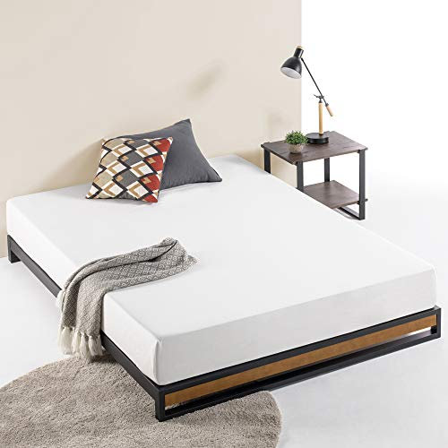 Zinus Suzanne Cama 135x190 cm - Altura 15 cm - Somier de plataforma de metal y madera con soporte de listones de madera - Marrón y negro