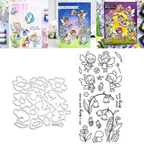 Lottoy Fairy Silikon Stempel und Stanzschablonen Set für DIY Kartenherstellung Scrapbooking Album, Fotoalbum Dekoration(Cutting Dies&Clear Stamp Seal)