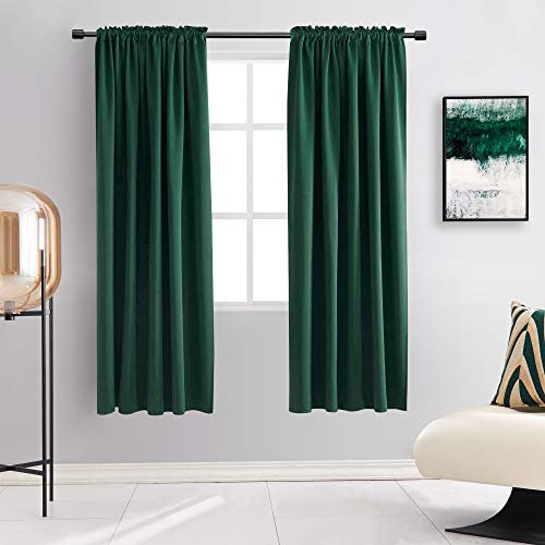 DONREN mörkläggande, värmeisolerande fönstergardiner, draperier för sovrum, 107 cm breda gardiner paneler med stångficka (132 x 160 cm längd, 2 paneler), jägargrön