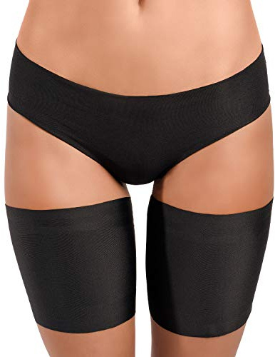 looksy Elastische Schwarz Oberschenkelbänder Unisex Anti-Scheuern dehnbar verhindern Oberschenkel Reiben Satin gefüttert Protektor Anti-Rutsch-Silikon, Nero Gr. L