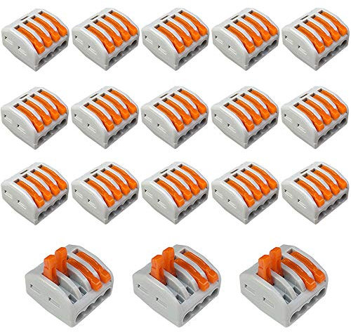 Aiqeer 18 Pcs PCT-214 Lever-Nut Wire Connectors, 4 Ports Conductor Compact Wire Connectors, Cable Clamp Terminal Block Quick Spring Connector