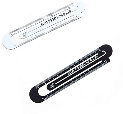 Multifunktionales Lesezeichen aus Metall und 15 cm Lineal, gerades Lineal, Messwerkzeug, klassisches Schwarz und Weiß, 2 Stück (Schwarz+Weiß)