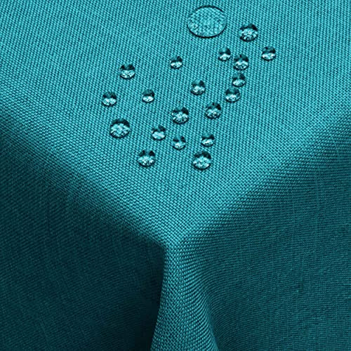 DecoHomeTextil Leinen Optik Tischdecke Eckig 130 x 160 cm Petrol Türkis | wasserabweisend, fleckenabweisend, abwaschbar, Lotuseffekt