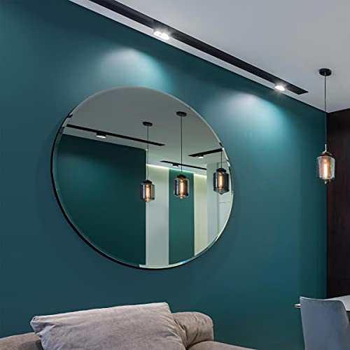 MirrorOutlet All Glass Bevelled Classic Design Round Mirror 120 x 120CM 4ft x 4ft, Frameless, YC130