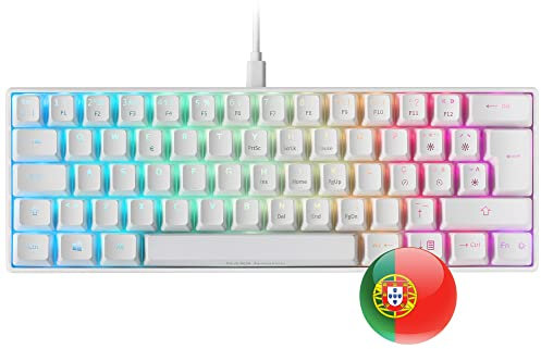 Mars Gaming MKMINIWBPT, ultra-kompakt mekaniskt tangentbord, Full RGB Chroma, omkopplare OUTEMU PRO blå, vit, portugisiska