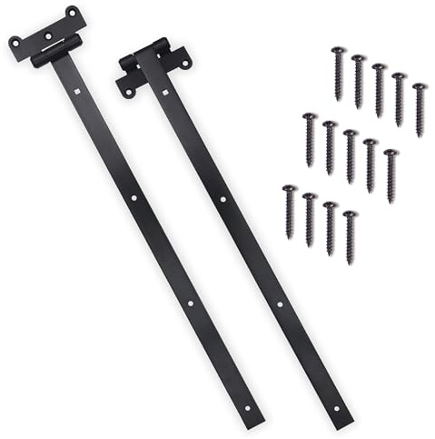 DIYWorld 24 Black Door Hinges – 2Pcs Gate Hinges with 14 Mounting Screws – Heavy Duty 4mm Thick Iron Construction with Black Powder Coating – Ideal for Gates, Sheds, Barns