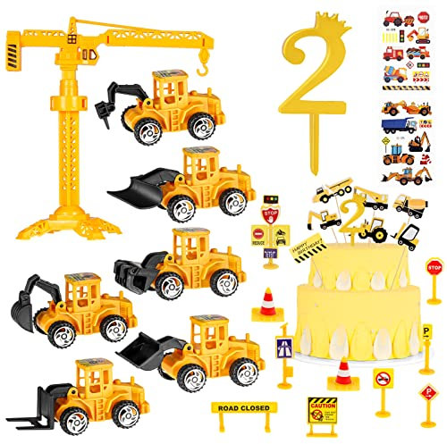 Tortendeko Baustelle 2 Jahre, 27 Stück Mini Bagger Baustelle Spielzeug, Bagger Kuchendeko Baustelle Kuchen, Verkehrsschilder Kinder, Bagger Geburtstag Deko, Baustellen Deko Kuchen für Jungen Party