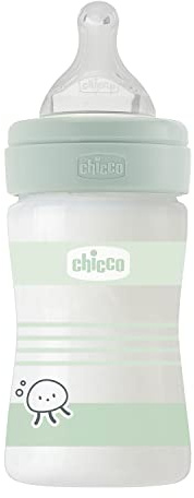 Biberon Bien-Être Débit Lent, Tétine Physio en Silicone Souple et Doux, Système Anti-Colique, Réduit les Régurgitations et L'Irritabilité, Biberon en Verre de 150 ml, 0 Mois et plus, Neutre