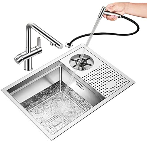 21-Zoll-verdeckte Einzelschüssel Küchenspüle Mit Armaturen Edelstahl-Glaswaschbecken Café-Weinbar-Spüle