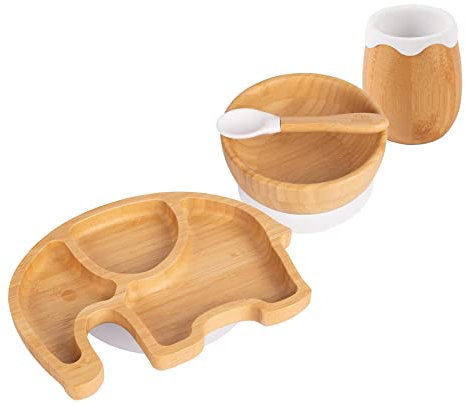 Tiny Dining Elefant Bambussaug -Baby -Fütterungsset - Weiß - 4pc