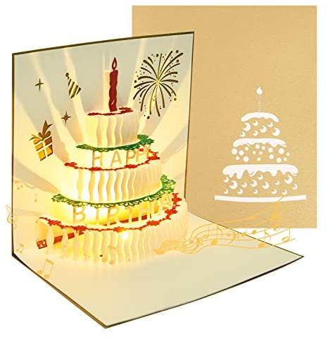 OFFCUP Biglietto di Auguri Pop Up 3D, Biglietti d'auguri Compleanno, Biglietto di Auguri di Compleanno con Musica e Luce, Biglietto di Auguri Musicale con Busta per Donne Madri Bambini Amici