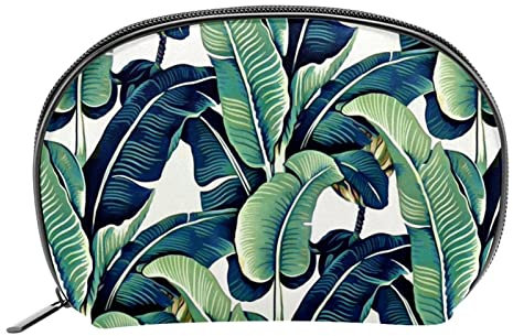 Kleine Make up Tasche für Geldbörse, Reise Kosmetiktasche, Make up Tasche, tragbar, vielseitig, Reißverschlusstasche für Frauen,Modernes tropisches Bananenbaum Grün