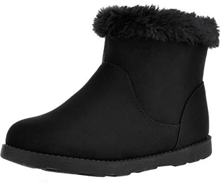 festooning Girls & Toddler' Faux Fur Shearling Style Boots, Girls Warm Winter Flat Non-Slip Zip Snow Boots for Indoor Outdoor(Toddler/Little Kid/Big Kid) Black Size 1