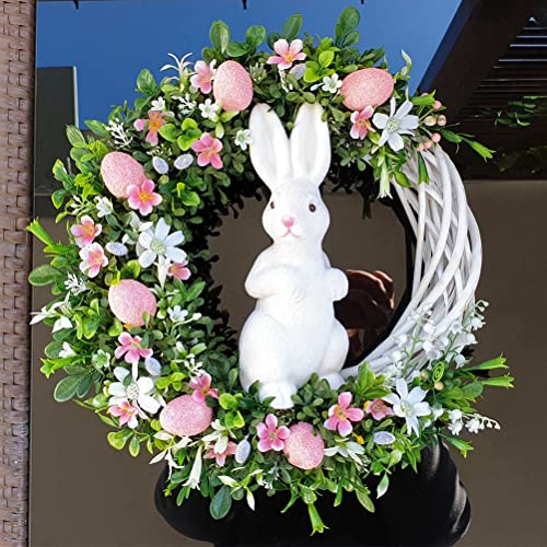 Osterhasen-Ei-Kranz, Kaninchen-Ei-Kranz, Ornamente, Exquisiter Acryl-Außenbereich mit 25 cm Durchmesser (Liste mit rosa Kaninchen)