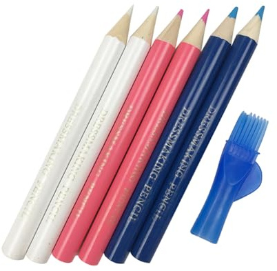 6 Stück Nähmarkierungsstifte, löschbare Stoffstifte für Schneidermarkierung, Stoff und Nachverfolgungswerkzeug (blau + rosa + weiß), Schneiderstifte, Schneiderkreidestifte für Stoff, Schneiderkreide,