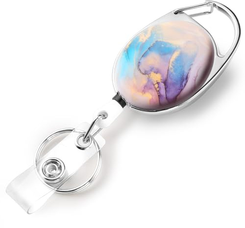 Jeffdad Badge Reels Retractable, Double Sided Color Print Pattern Retractable Keychain, Marble Holders Badge Clip and Key Ring Durable Nylon Rope (Colored Marble)
