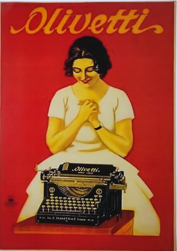 KUSTOM ART Bild Serie Werbung Vintage Retro Olivetti Druck auf Holz 30 x 21 cm