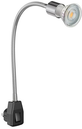 ledscom.de Steckdosenlampe LESCH Leselampe Schwanenhals, chrom/schwarz, inkl. GU10 LED (warmweiß, 7,6W, 1103lm, 33°)
