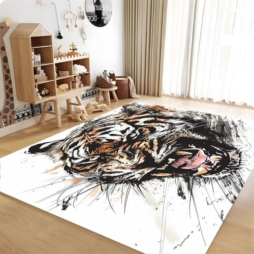 Teppich Bemalter Tiger 120x180cm Schlafzimmer Teppich, Flauschig Teppiche Wohnzimmer Teppiche Weich rutschfest Teppich, für Wohnzimmer Schlafzimmer Bettvorleger