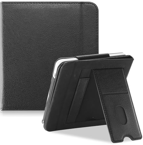 DINGGUAGUA Étui pour liseuse Kobo Libra Colour (2024) 7/Kobo Libra2 (2021) - Cuir synthétique de qualité supérieure avec dragonne, support pliable - Fonction veille/réveil automatique - Noir