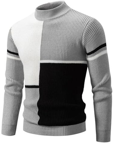 crazy bean Maglione Uomo Invernale a Collo Alto Maglia Dolcevita Patchwork Felpa Lupetto Lupetto a Maglia Slim Fit Grigio XXL