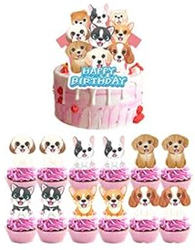 Damoff Pet Dog Birthday Decoration - 25pcs Cake Toppers & Decorations - Pink and Blue - Birthday Party Supplies