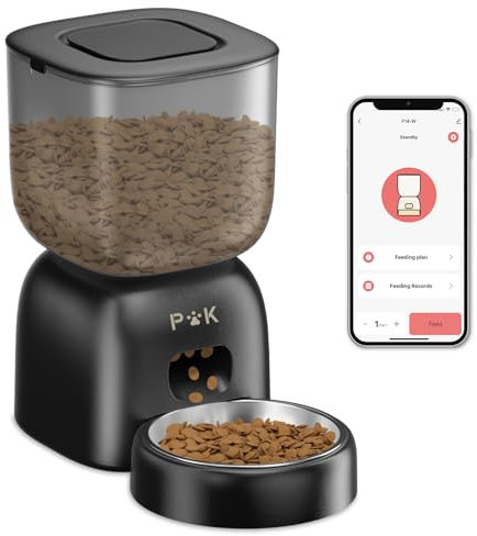 PUPPY KITTY Distributore Automatico Cibo Gatti, 2.4G WiFi Dispenser Crocchette Gatto Collegare APP con 10S Registrazion, Ciotola in Acciaio Inossidabile 304, 1-10 Pasti al Giorno, 3L