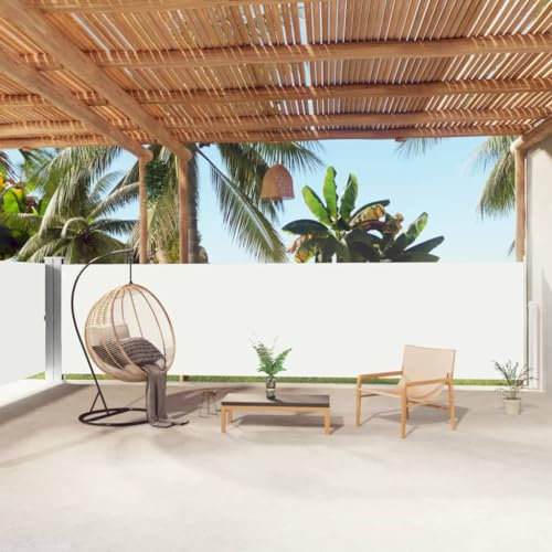Annlera Tenda da sole laterale con funzione di avvolgimento automatico, divisoria per giardino, terrazza o balcone, per esterni, design semplice ed elegante, crema, 160 x (0-1000) cm