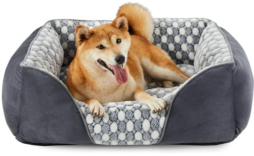 Heymamba Medium Dog Bed Machine Washable Dogs Sofa Bed, Dog Beds Filled with High Rebound Three-Dimensional Cotton, Dogs Bed Medium Grey with 20cm High Side for Dachshun, 66x55x21cm