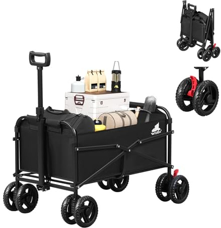 WOLTU Chariot de Jardin Pliable, Chariot à roulettes pour Camping, Pique-Nique, Plage, Courses, Jardinage, en Tissu Oxford+Métal, Noir