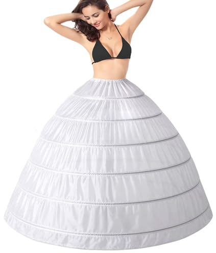 Genérico Enaguas Cortas Crinolina 6 Aros Longitud del Suelo Falda Enagua Mujer Largas Enaguas para Vestidos de Novia Boda Falda Cancan Enagua cancán Hoop Petticoat Underskirt Enagua(Blanco,44)
