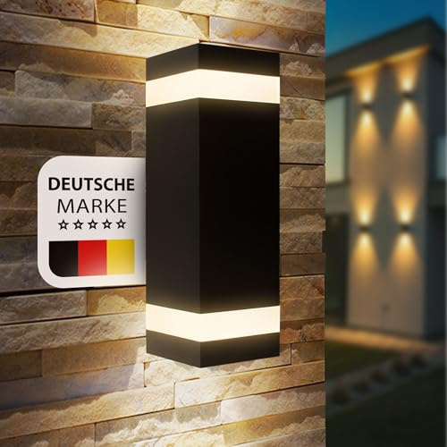 Maxkomfort LED Außenwandleuchte Up & Down 18W | Licht nach oben & unten | 3CCT Farbwechsel | IP44 Wandlampe modern schwarz | 1400lm für Fassade & Hauswand 1618