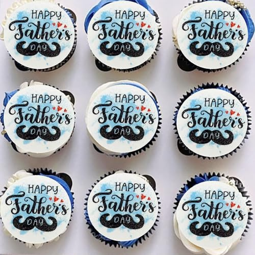 Gyufise 54Pcs Edible Happy Father's Day Cupcake Toppers Wafer Paper Love Dad Cake Toppers Edible Best Dad Ever Cupcake Picks for Father Day Theme Birthday Party Cake Decorations Black