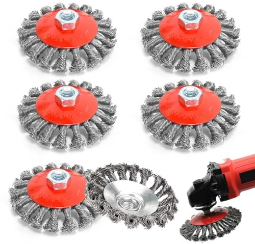 6 Stück Drahtbürste Winkelschleifer Set, M14 Winkelschleifer Zubehör, 125mm Flex Drahtbürste für Bohrmaschine/Akkuschrauber (Schleifen, Entrosten, Entgraten, Polieren)