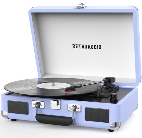 Vinyl Record Player 3-Speed Bluetooth Portable Suitcase Belt-Driven Record Player with 2 Built-in Stereo Speakers Vinyl Vintage Turntable Phonograph Records Player with RCA Line Out, AUX Out
