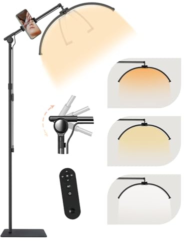 SMOCTAR Halbmond Lampe, Wimpernlicht für Wimpernverlängerungen, Faltbare LED-Stehlampen mit Telefonhalterung, Kosmetiker-Schönheitslicht für Tattoo, Nägel, Hautpflege – Schwarz