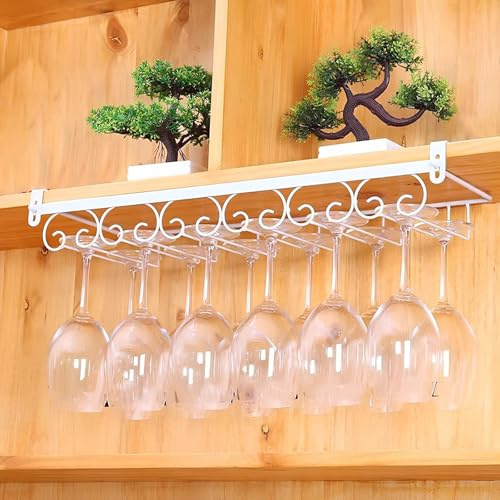 JCVCCV Wine Glass Holder Glassware Drying Storage Hanger Wall Mounted Wine Glass Rack Iron No Drilling Installation Space-Saving（5-7Rows）(Bronze,75x20cm/29.5x7.8in)