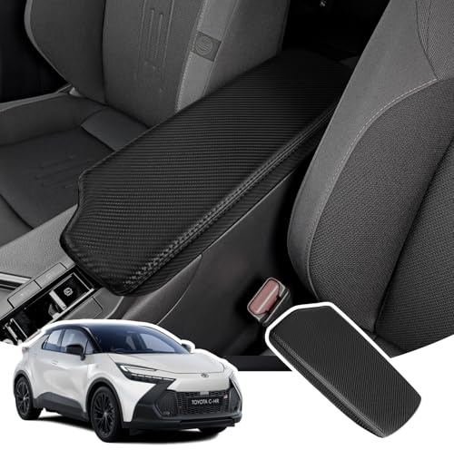 LANGBEAN Housse d'Accoudoir pour Toyota CHR 2024 2025 2026, Étui de Protection Accoudoir Console Centrale en Cuir PU, C-HR Couvre Accoudoir Rehausser l'Accoudoir, Noir Fibre Carbone